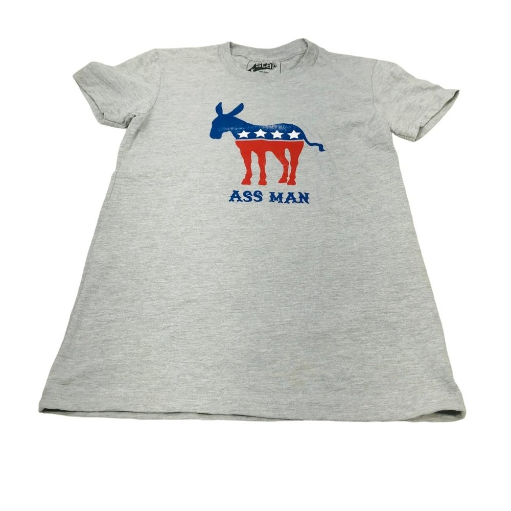 No Star Women's Small Democratic Symbol A## Man Short Sleeve Tee Shirt Gray NWOT